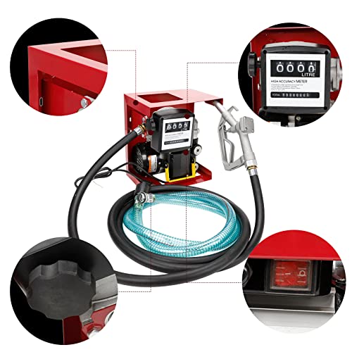 Bomba eléctrica de transferencia de combustible de aceite diesel de 110 voltios, medidor de visualización autocebante con manguera de 13 pies y kit de boquilla de combustible