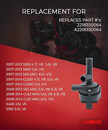 Bomba de agua auxiliar de refrigerante del motor | Compatible con Mercedes-Benz S550 S65 CL550 S63 CL63 CL65 S400 S350 | Sustituye a 2218350064
