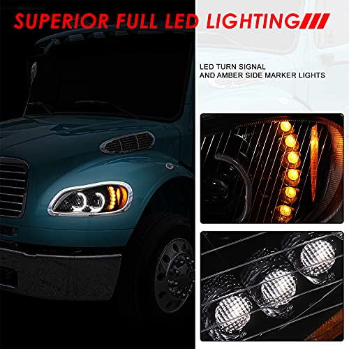 LED Halos+proyector de señal de giro Lámparas de faros compatibles con Freightliner Business Class M2 106 112 03-19, lado del conductor y del pasajero, carcasa negra