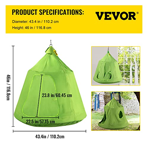 VEVOR Tienda de campaña colgante para árbol, capacidad máxima de 440 libras, tienda de campaña para árbol con cojín inflable de luz LED arco iris, hamaca de techo para niños y adultos, interior y exterior, verde