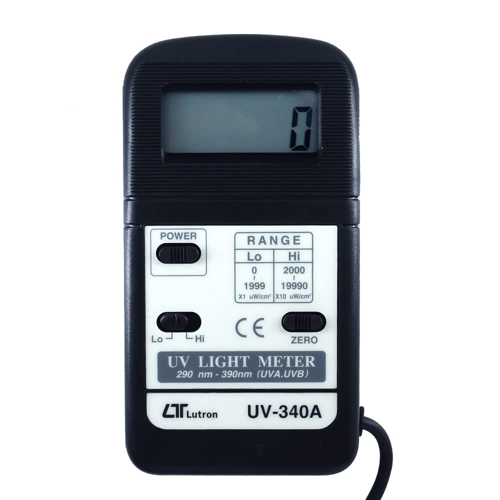 Lutron Medidor de luz UV-340AUV junto con certificado de calibración de fábrica (rango: rango bajo: 1999 uW/cm ^ 2 | Rango alto: 19990 uW/cm ^ 2) para estadios, teatros, laboratorios, salas limpias, habitaciones OT
