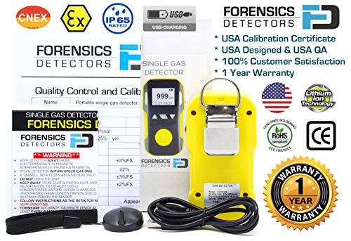 Detector de oxígeno de FORENSICS | Calibración y certificado NIST de Estados Unidos | A prueba de polvo y explosiones | Recarga USB | Alarmas de sonido, luz y vibración | 0-30% O2 |