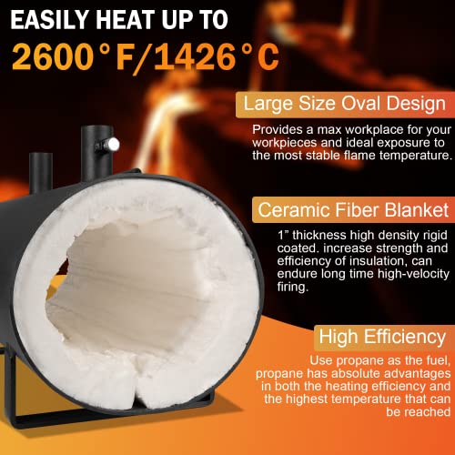 Forja de propano portátil de doble quemador de gran capacidad (19 x 6.7 x 3.5 pulgadas), calienta hasta 3500 °F/1426 °C para herrería, fabricación de cuchillos, herramientas para hacer forjas