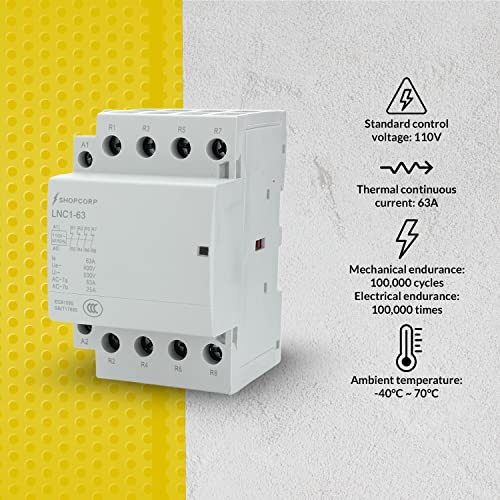 Contactor IEC 400V (funcionamiento silencioso) – Bobina de 110/120VCA, carga del motor y carga de iluminación 60A con base de montaje para riel DIN