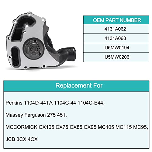 U5MW0206 Bomba de agua 4131A062 4131A068 U5MW0194 para Perkins 1104D-44TA 1104C-44 1104C-E44, Massey Ferguson 275 451, MCCORMICK CX105 CX75CX85CCCXCX95 MC105 MC115 MC95, JCB 3CX 4CX