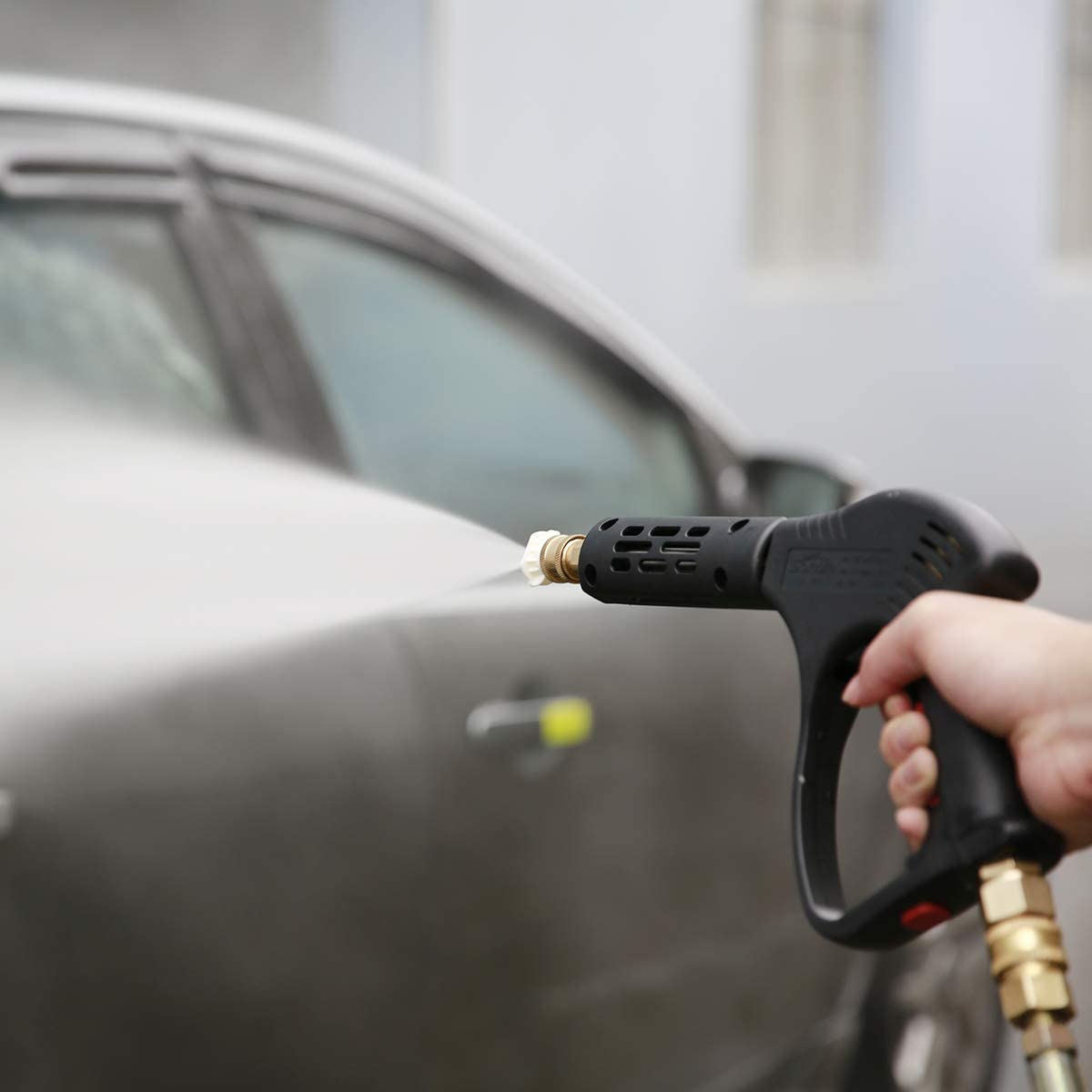 CHAVOR - Pistola corta para lavadora a presión, 5 puntas de boquilla, varilla curvada de extensión de 18 cm, ajuste M22, reemplazo de agua caliente y fría, 5,000 PSI