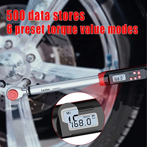 Leolee Llave Dinamométrica Digital 1/2", 10-200 Nm Llave de Torque Electrónicas con Doble Dirección Ajustable, Valor Preestablecido, Zumbador y Notificación de Flash LED para Motocicleta y Coche