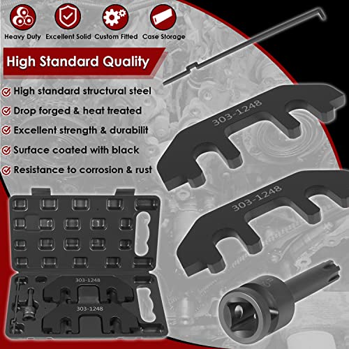 303-1248 303-1530 Kit de herramientas de sujeción para árbol de levas con herramienta de tensión y casquillo de broca de impacto Ribe, juego de herramientas de soporte de alineación de sincronización para motores Ford 3.5L y 3.7L 4V