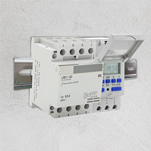 Bobina de 40 amperios, 4 polos, normalmente abierta, 110-120 V CA (funcionamiento silencioso), carga del motor 40 A y carga de iluminación, paquete de contactores 63 A con temporizador electrónico programable 24-7 y riel DIN 35 x 150 mm