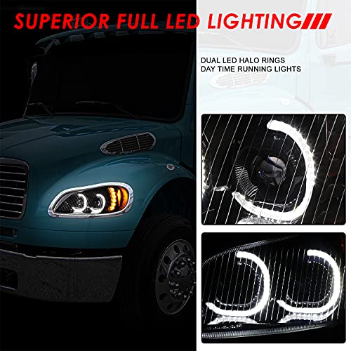 LED Halos+proyector de señal de giro Lámparas de faros compatibles con Freightliner Business Class M2 106 112 03-19, lado del conductor y del pasajero, carcasa negra