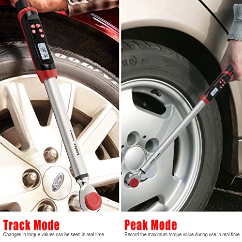 Leolee Llave Dinamométrica Digital 1/2", 10-200 Nm Llave de Torque Electrónicas con Doble Dirección Ajustable, Valor Preestablecido, Zumbador y Notificación de Flash LED para Motocicleta y Coche
