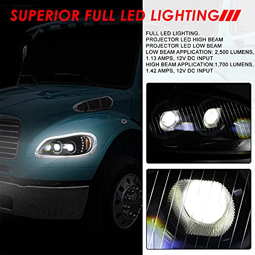 LED Halos+proyector de señal de giro Lámparas de faros compatibles con Freightliner Business Class M2 106 112 03-19, lado del conductor y del pasajero, carcasa negra