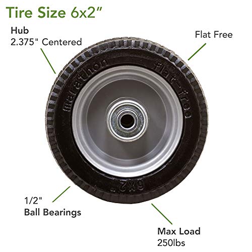 Marathon 6x2" Flat Free, Hand Truck/All Purpose Utility Tire on Wheel, 2.375" Centered Hub, 1/2" Bearings
