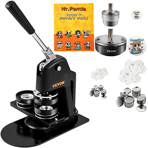 VEVOR Máquina para hacer botones, varios tamaños de 1+2.25 pulgadas, kit de prensa de perforaciones de insignias para niños, para hacer pines de regalo para niños, suministros para hacer botones con 500 piezas de botón y cortador de círculo y libro mágico