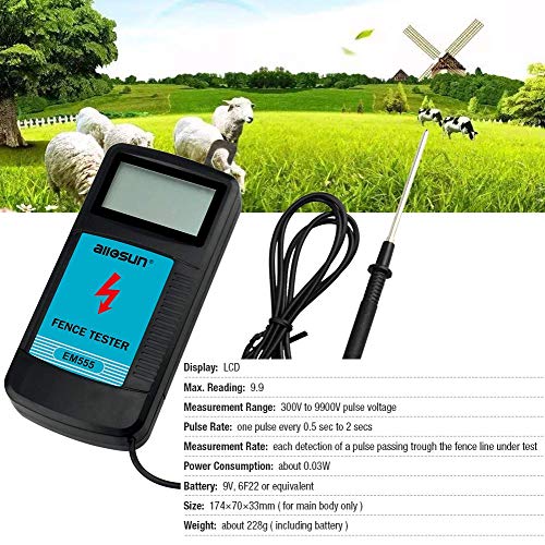 allsun Probador de voltaje de valla eléctrica digital, voltímetro de alto voltaje 300-9900 V, herramientas de jardinería