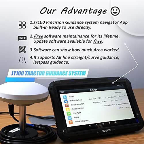 SMAJAYU Sistema de orientación GPS para tractor JY100 para agricultura de precisión, incluye antena GNSS y tablet a prueba de agua de 10 pulgadas para cualquier marca de tractores agrícolas, como John-Deere, CAT, CASE, CLAAS, JCB, DEUTZ.