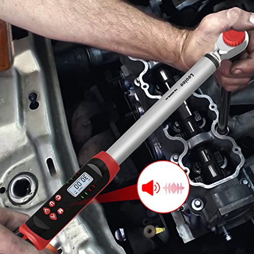 Leolee Llave Dinamométrica Digital 1/2", 10-200 Nm Llave de Torque Electrónicas con Doble Dirección Ajustable, Valor Preestablecido, Zumbador y Notificación de Flash LED para Motocicleta y Coche