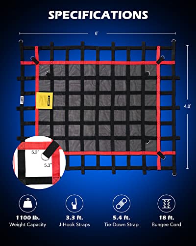 Orion Motor Tech Red de Carga Pesada Red de Carga para Camioneta Pickup Cama, 6’x4.8 'Camión Red de Cama para SUV ATV Plataforma de Petróleo Rack de Carga, Camión Cama Carga Net Trucker Organizer