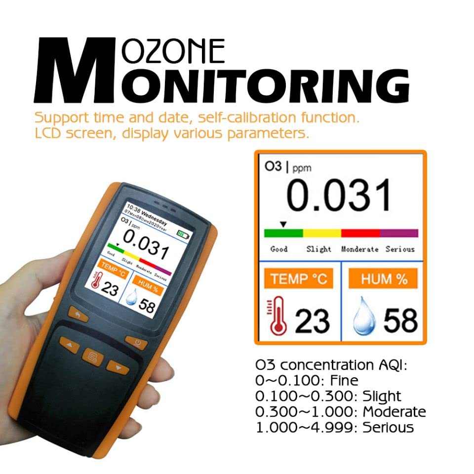 Detector de medidor de ozono, analizador de ozono portátil Medidor de ozono O3 multifuncional Detector de aire Sensor inteligente Medidor de ozono Monitor de contaminación de calidad del aire