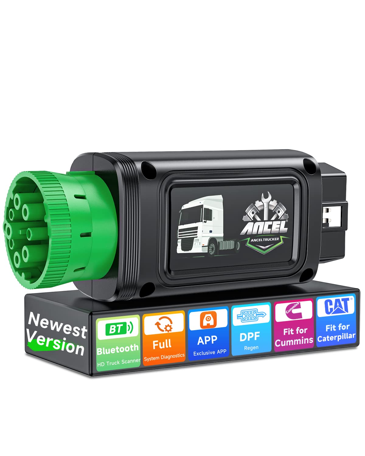 ANCEL Escáner de camión resistente Bluetooth HD100, D-P-F Regen&Reset mejorado para Cummins Caterpillar, herramienta de escaneo de sistema completo OBD diesel para Detroit, Paccar, herramienta de reparación de camiones comerciales internacionales
