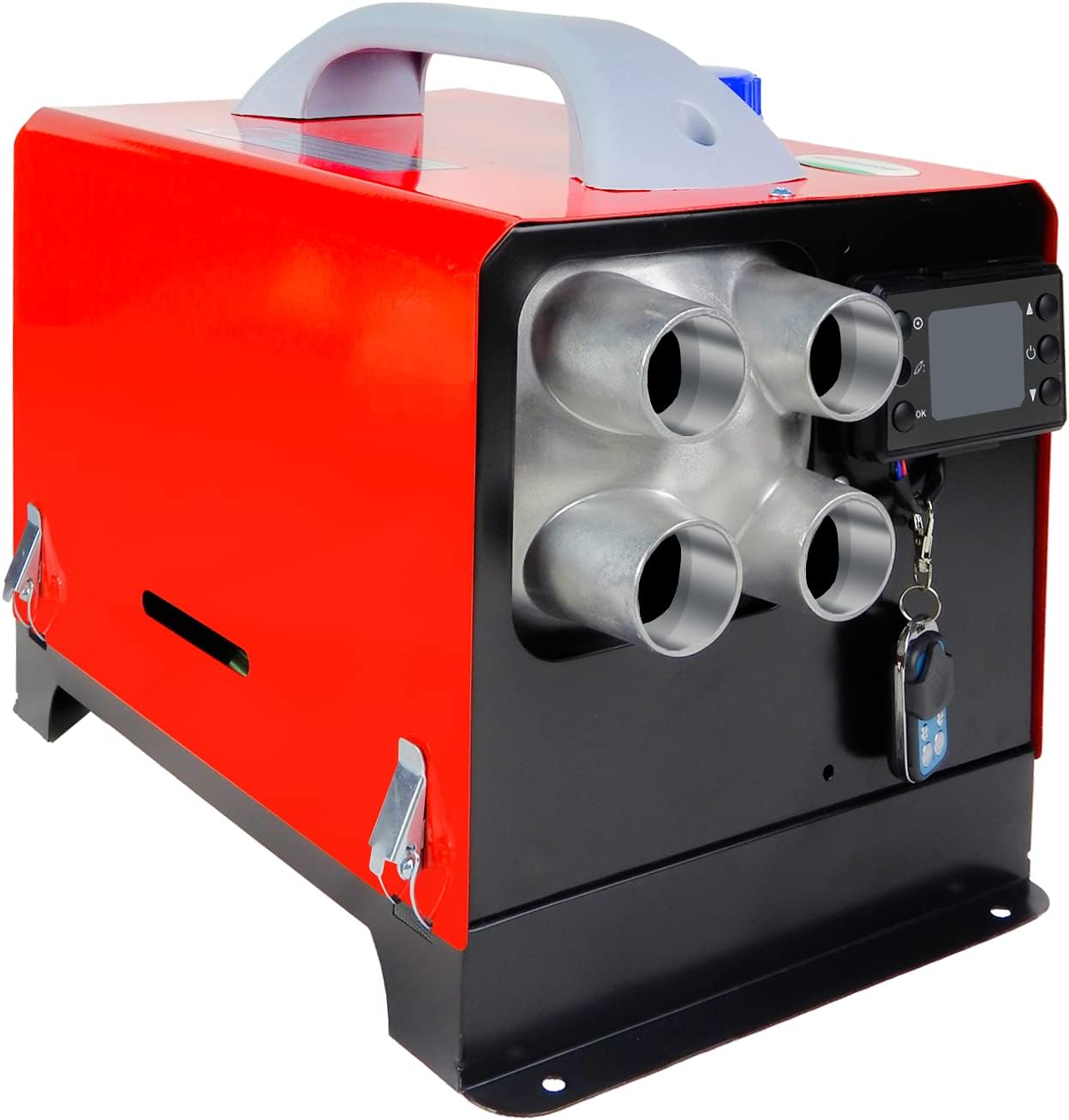 Calentador diésel todo en uno 5KW calentador de estacionamiento 12V 24V carcasa de aluminio calentador de aire diesel con control remoto monitor LCD tanque 5L para coche/RV/barco/camión/furgoneta/autobús (rojo)