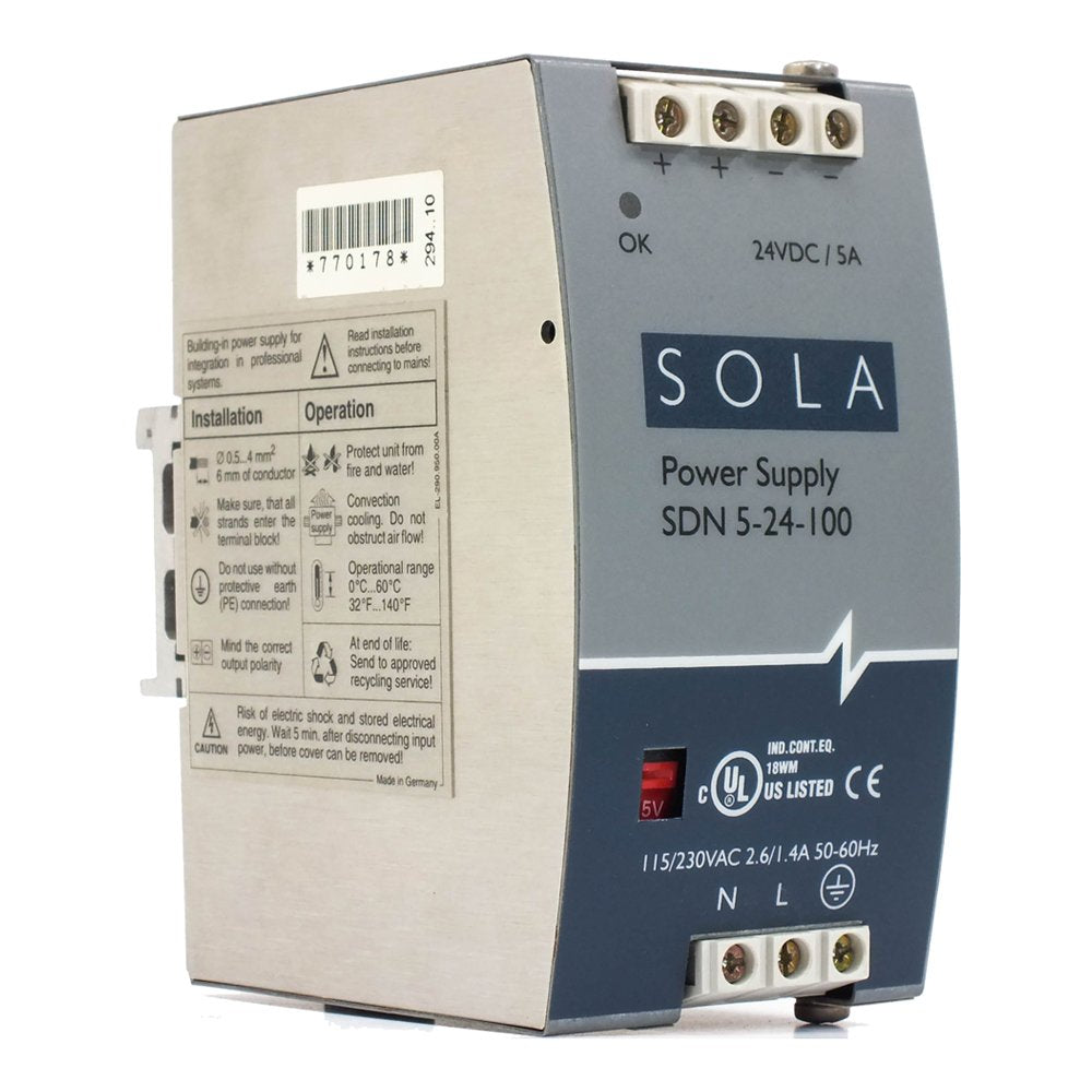 Sola/Hevi-Duty SDN4-24-100LP Fuente de alimentación CC, 24 VDC, 3.8 Amp, 47 – 63 Hz