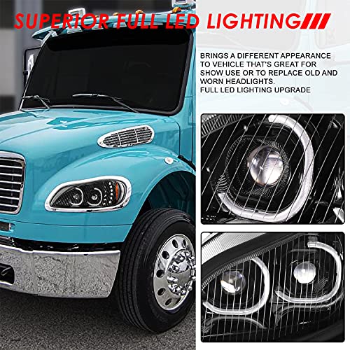 LED Halos+proyector de señal de giro Lámparas de faros compatibles con Freightliner Business Class M2 106 112 03-19, lado del conductor y del pasajero, carcasa negra