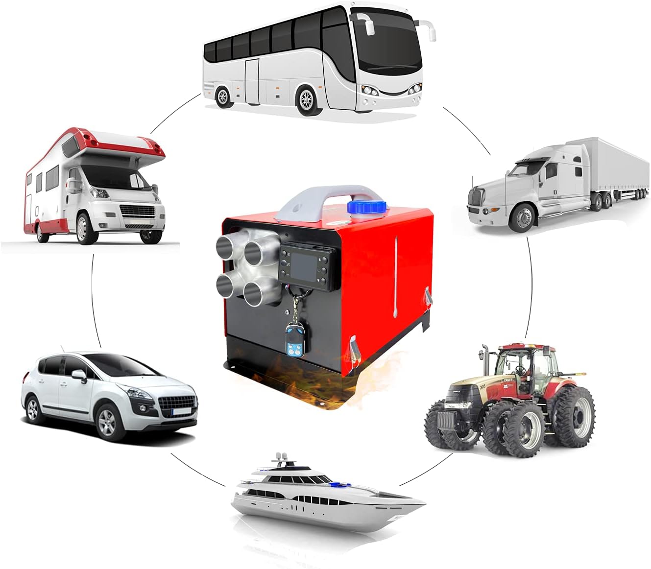 Calentador diésel todo en uno 5KW calentador de estacionamiento 12V 24V carcasa de aluminio calentador de aire diesel con control remoto monitor LCD tanque 5L para coche/RV/barco/camión/furgoneta/autobús (rojo)