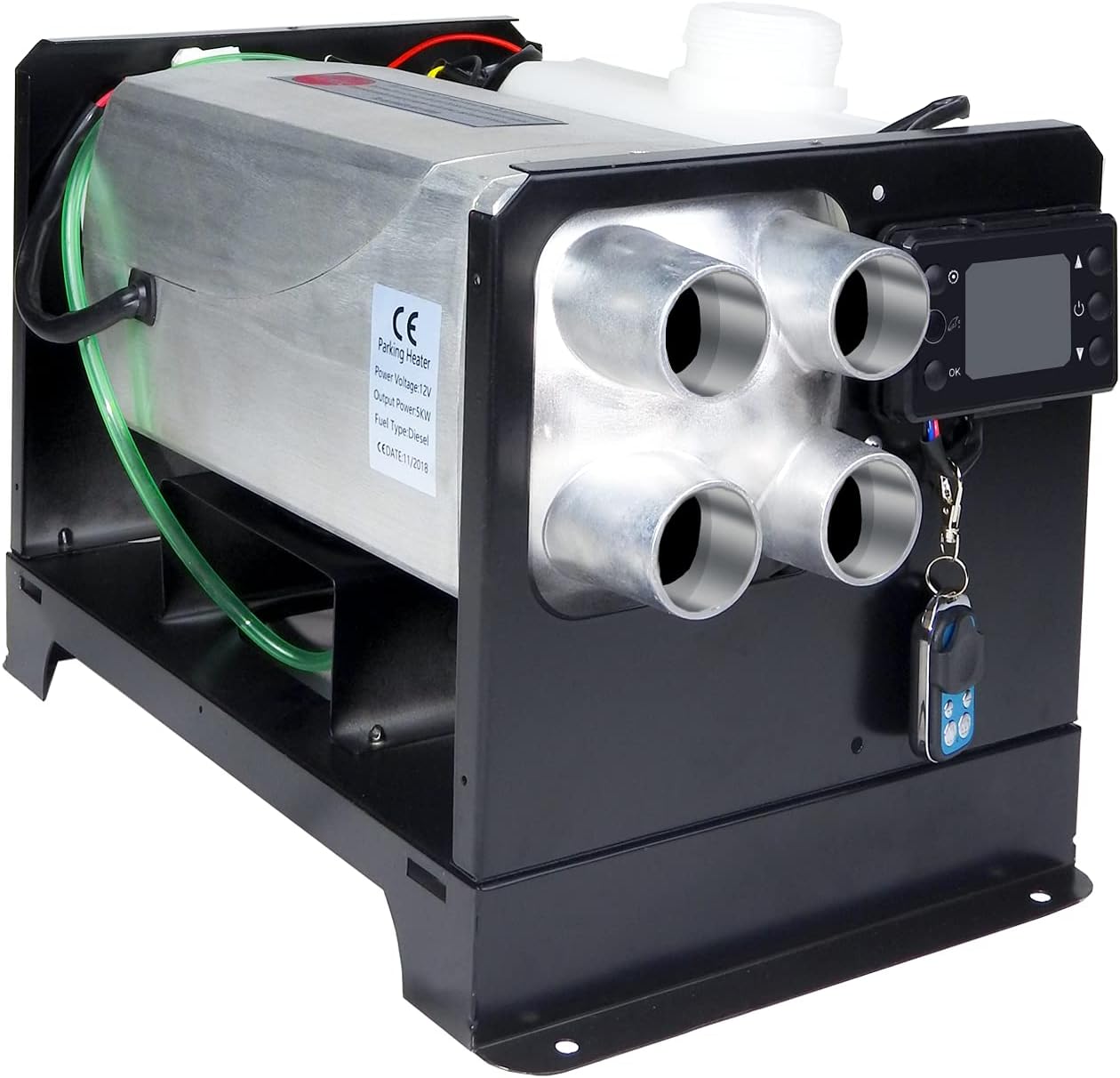 Calentador diésel todo en uno 5KW calentador de estacionamiento 12V 24V carcasa de aluminio calentador de aire diesel con control remoto monitor LCD tanque 5L para coche/RV/barco/camión/furgoneta/autobús (rojo)