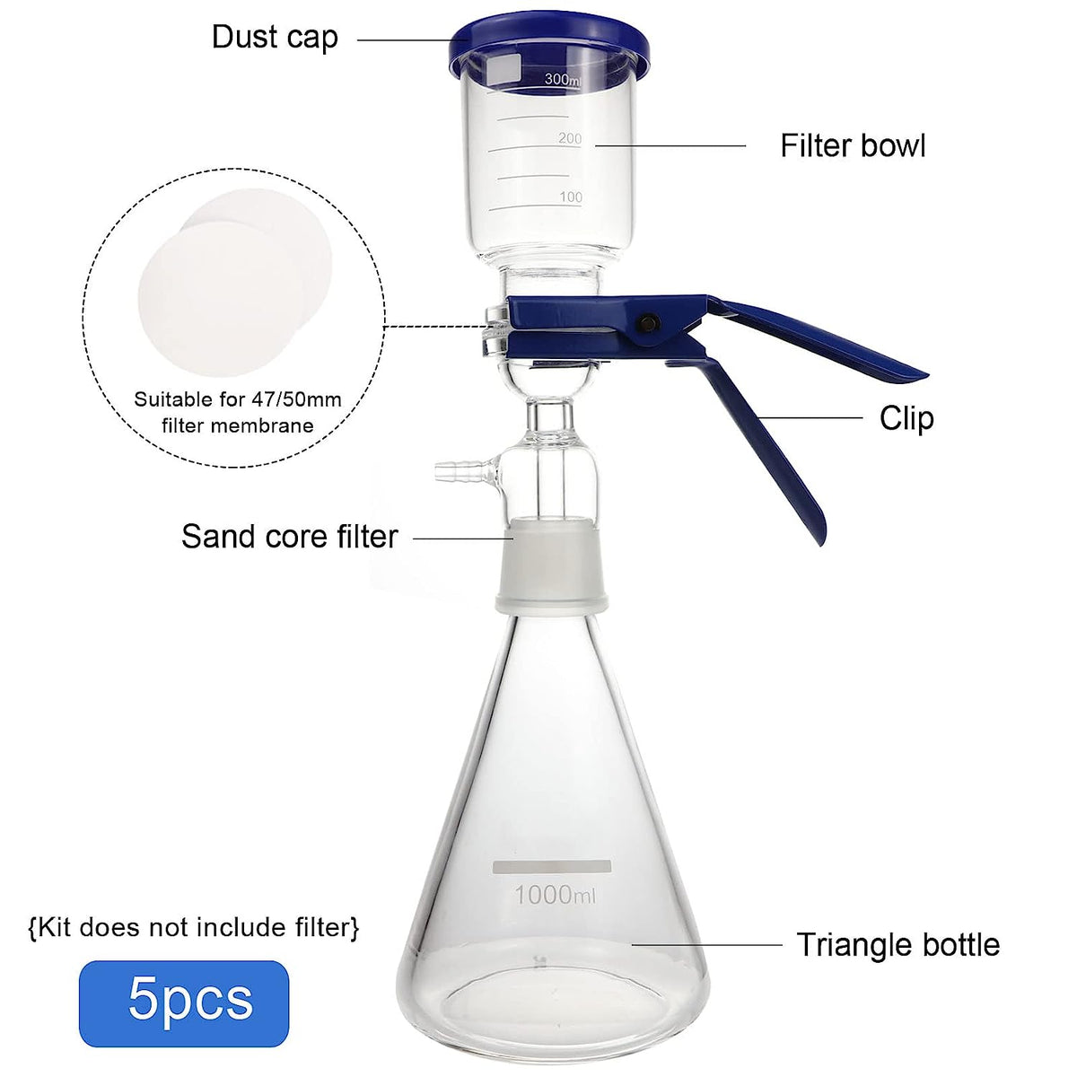 ADAMAS-BETA Aparato de cristal de la filtración del vacío del laboratorio del filtro de la succión del vacío, vidrio de borosilicato, 33.8 fl oz