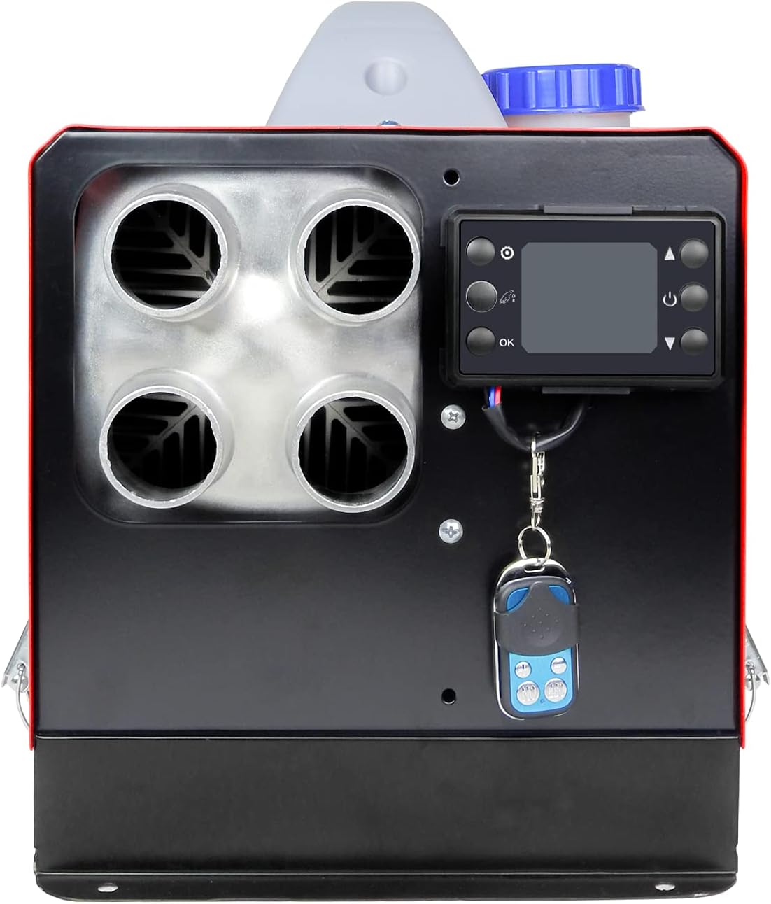 Calentador diésel todo en uno 5KW calentador de estacionamiento 12V 24V carcasa de aluminio calentador de aire diesel con control remoto monitor LCD tanque 5L para coche/RV/barco/camión/furgoneta/autobús (rojo)