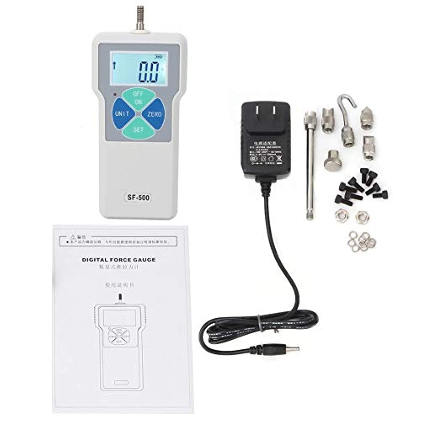 SF-500 Force Gauge Medidor de Fuerza Digital Probador de Empuje y Tracción 500N 100-240V Medidor de Fuerza Digital Probador de Empuje y Tracción Medidor Dinamómetro (Enchufe Estadounidense)