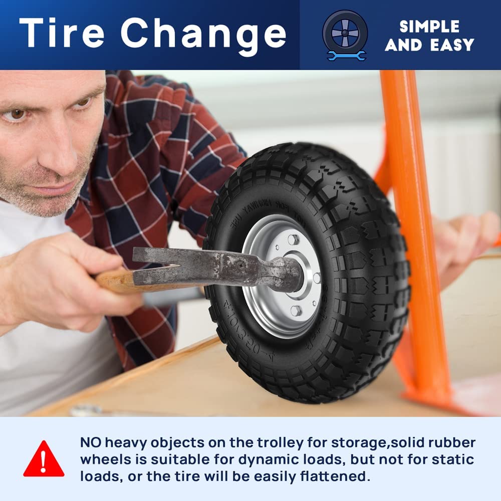 Winisok 4.10/3.50-4 ruedas de neumático sin planos, neumático de repuesto sólido de 10 pulgadas con rodamientos de 5/8"