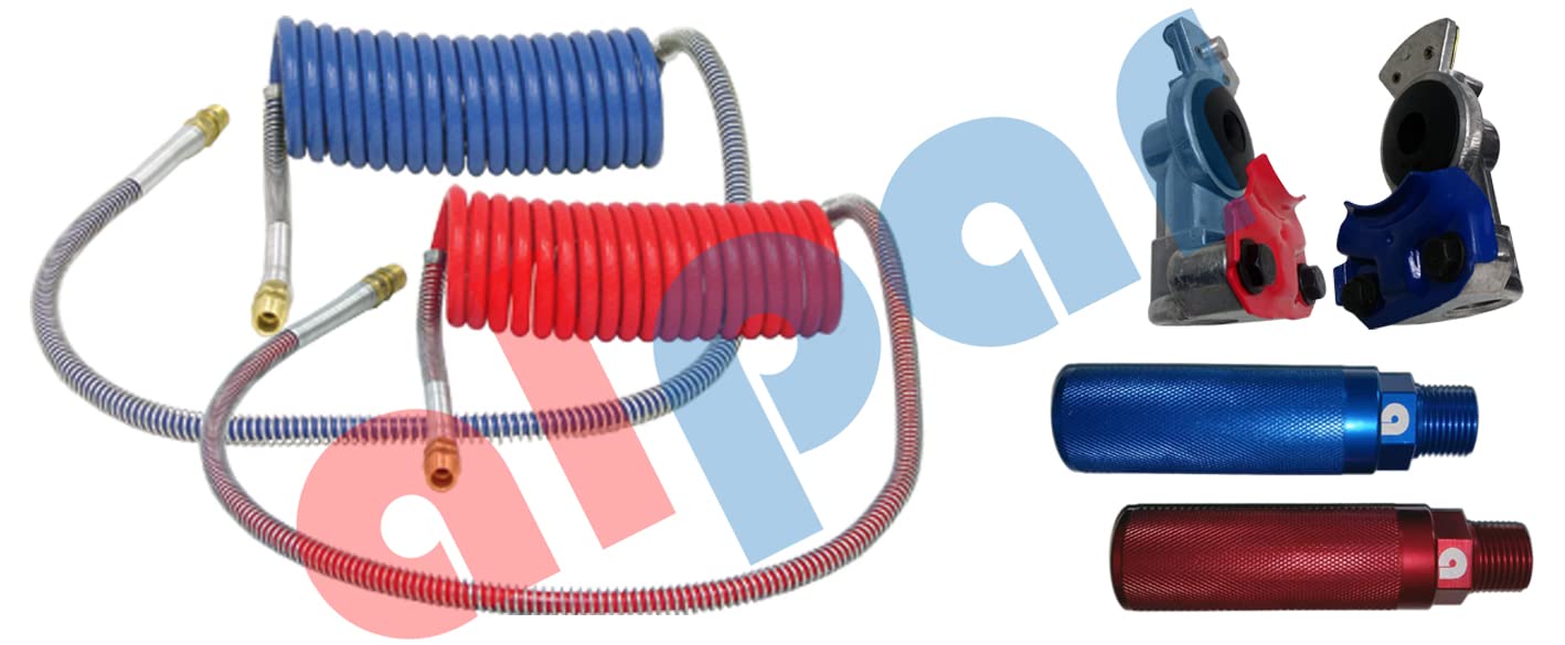 Coiled Air line Hose Kit with Glad Hands & Aluminum Handles 15ft 40 in Lead