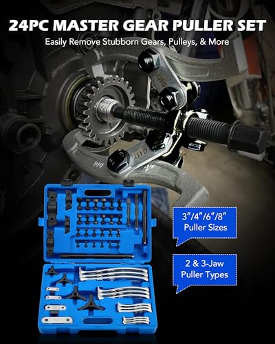 Orion Motor Tech Juego de Extractor de Engranajes de Acero CR-V de 3 Pulgadas, 4 Pulgadas, 6 Pulgadas, 8 Pulgadas, 24 Piezas de Extractor de Engranajes de 2 Mordazas y 3 Mordazas con Mordazas