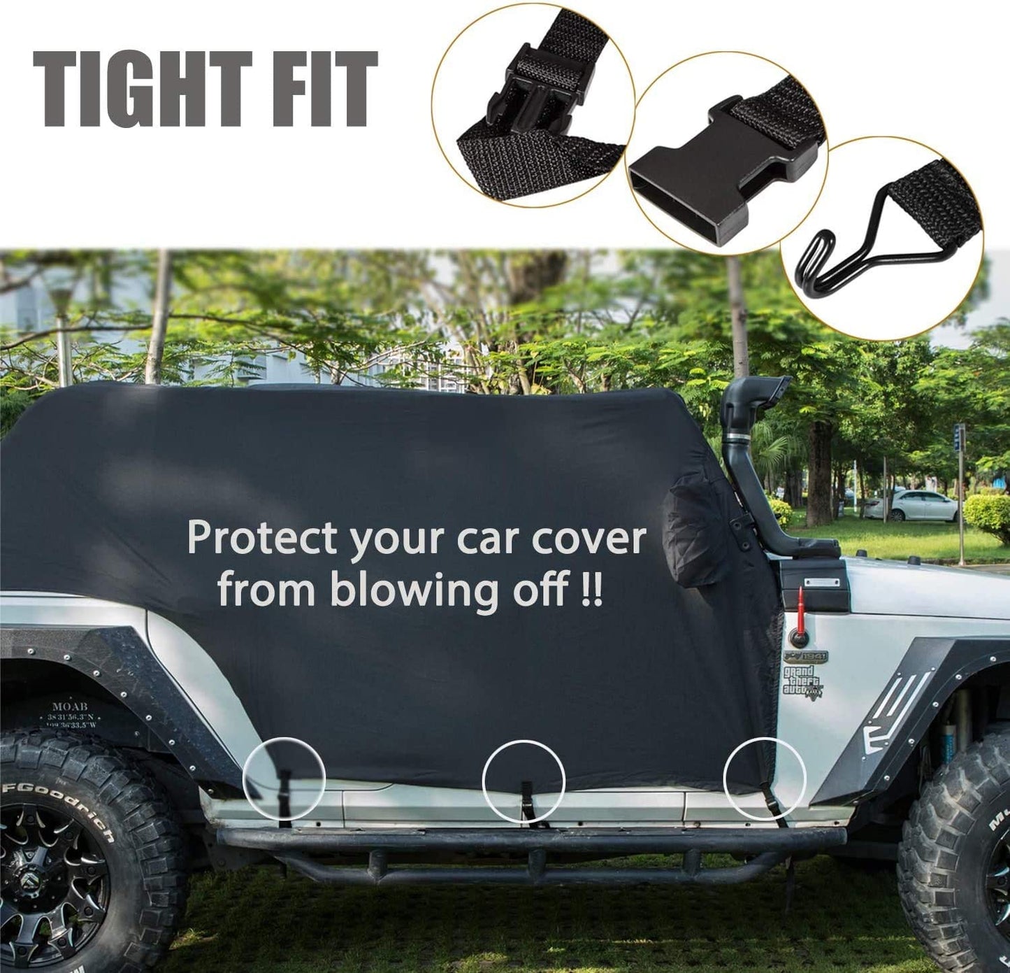 Cab Cover 8221537 Car Cover for Jeep Wrangler JK JKU JL JLU 2007-2020 4 Door - 300D Oxford Sun Shade Car Cover Door & Hard top Off
