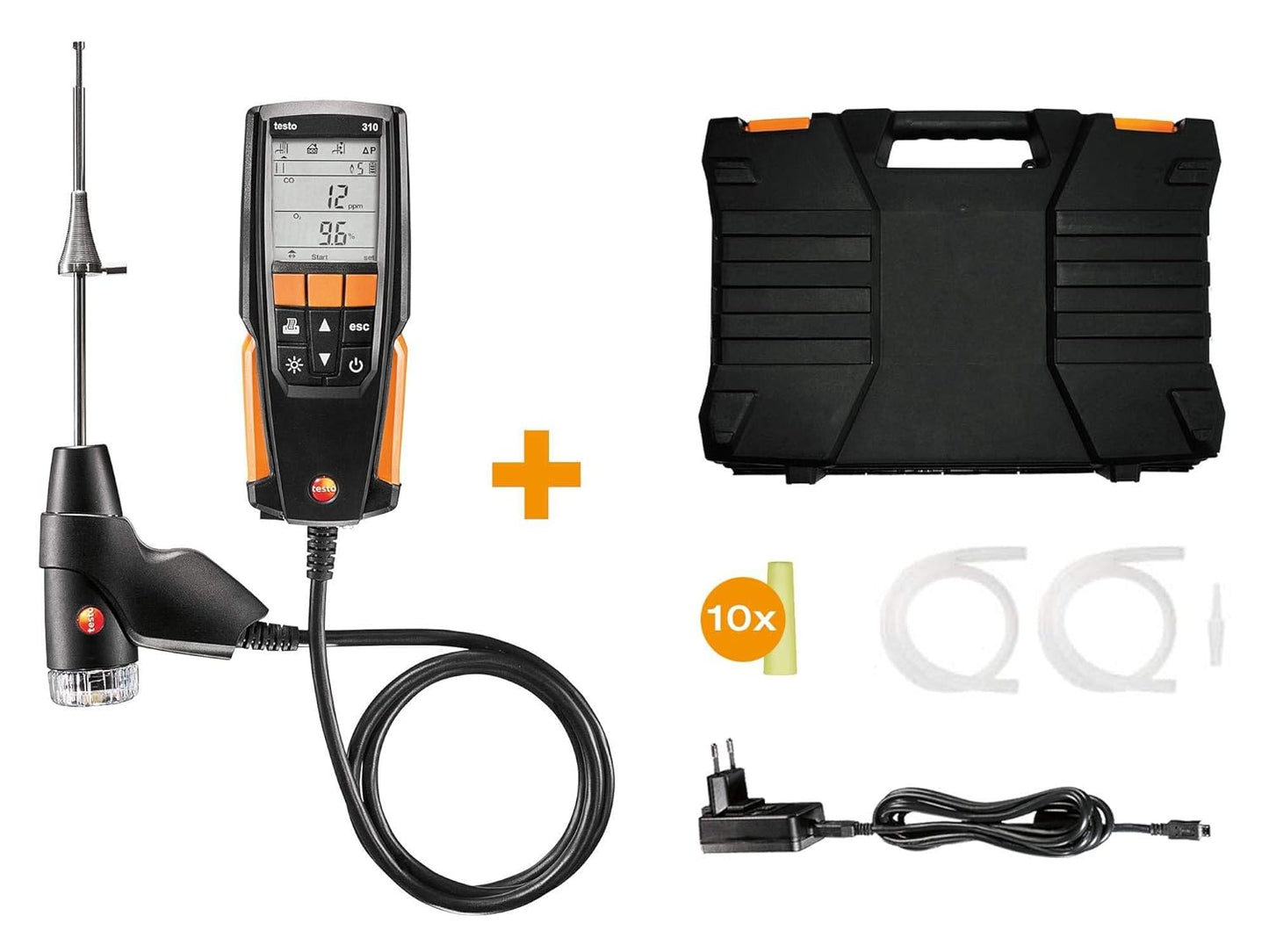 testo Kit de analizador de combustión residencial 310 I I I Kit de detector de gases de combustión para sistemas de calefacción 0563 3100