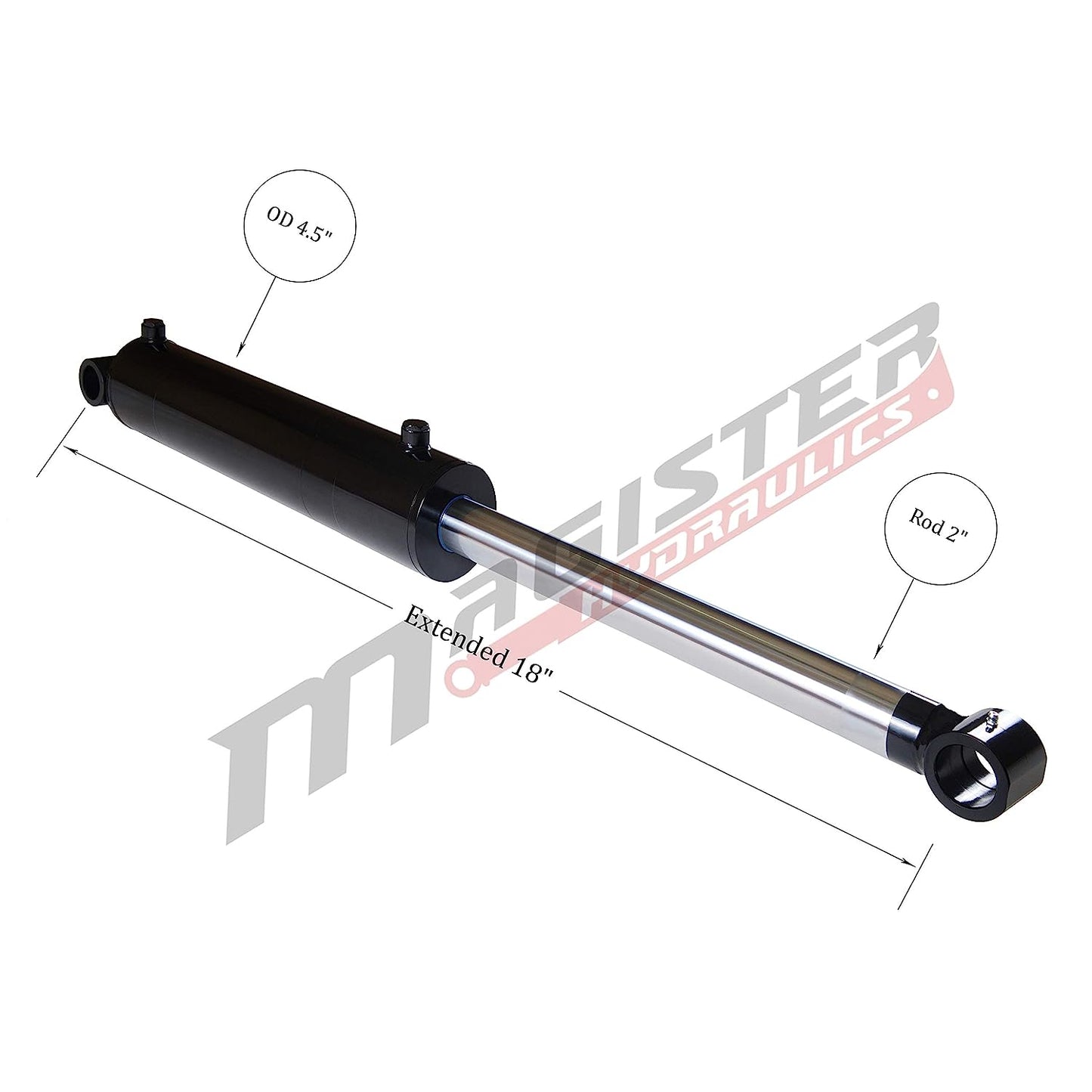 Cilindro hidráulico soldado Magister Hydraulics, tubo cruzado de doble acción, 4x4