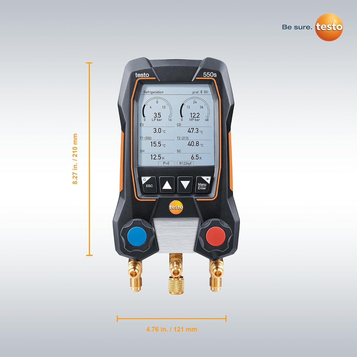 Testo 550s AC Manifold Gauge Set – Manifold Gauges Hvac and Refrigeration – Incl. 2 Wired Temperature Clamp Probes – AC Recharge Kit with superheat, subcooling – AC Gauge Set with Bluetooth