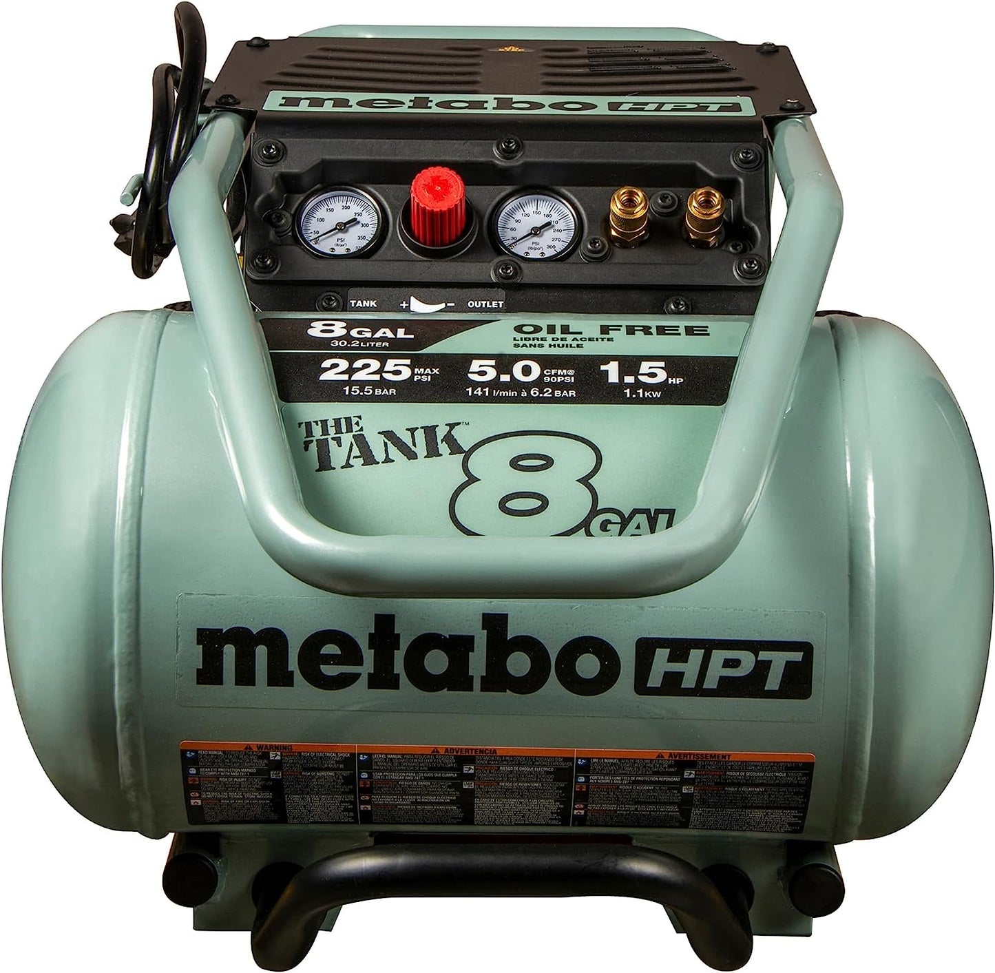 Metabo HPT Compresor de aire | THE TANK™ 8 galones | 225 PSI | 5 CFM @ 90 PSI | Carro | Sin aceite | EC1315S