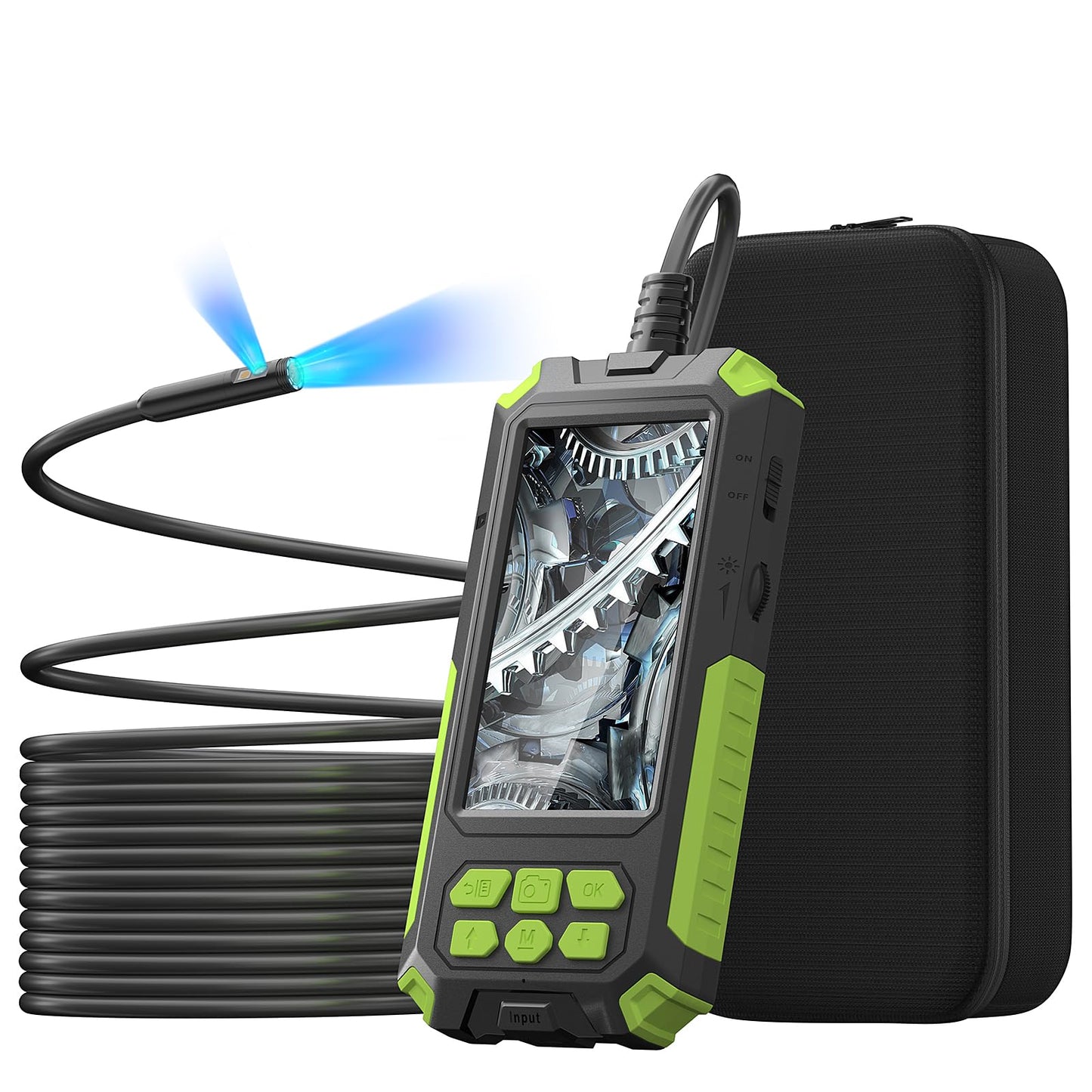 Cámara de inspección ILIHOME de endoscopio de doble lente de 0.311 in con pantalla IPS de 4.5 pulgadas, cámara endoscopio impermeable IP68 con 8+1 luces LED, cámara de plomería de serpiente con cable de 16.5 pies, tarjeta TF de 32 G, estuche de viaje