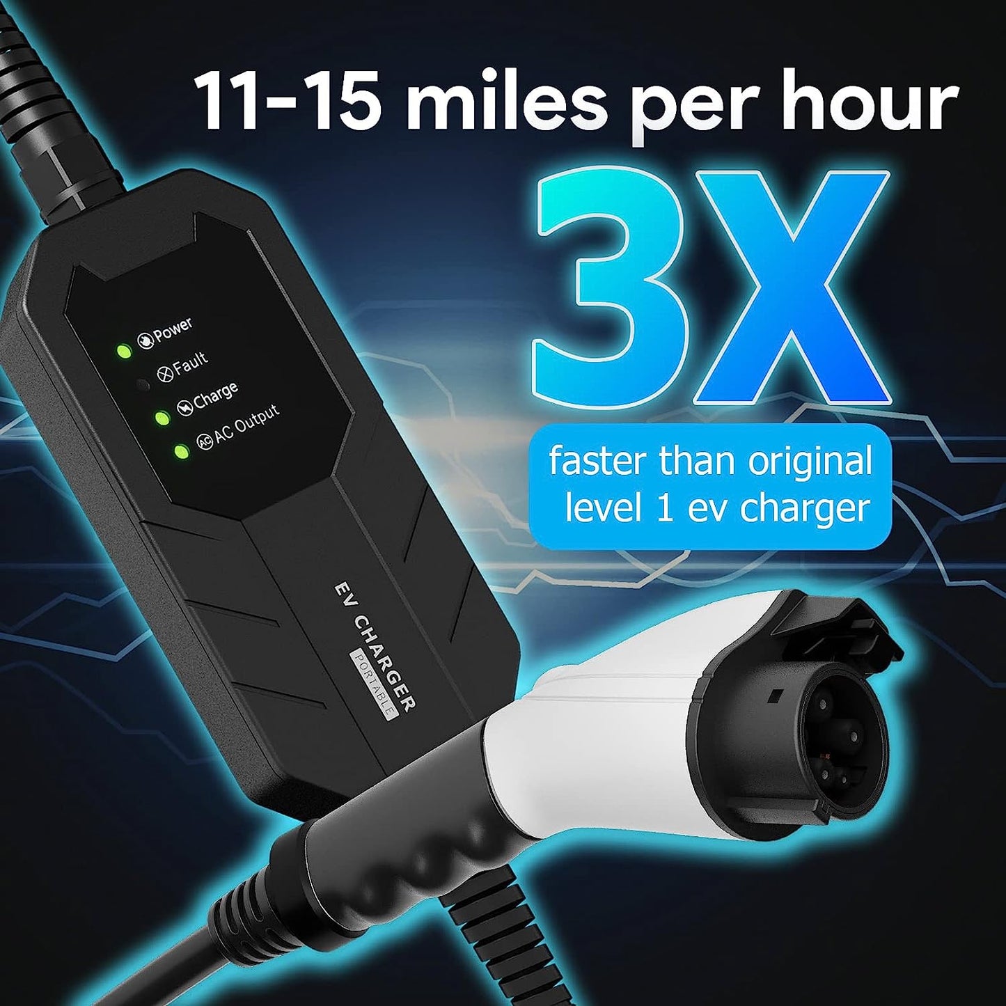 Cargador EV de Nivel 1-2 de Megear (100-240 V, 16 A) Estación de Carga de vehículos eléctricos domésticos EVSE portátil (NEMA6-20 con Adaptador para NEMA5-15)
