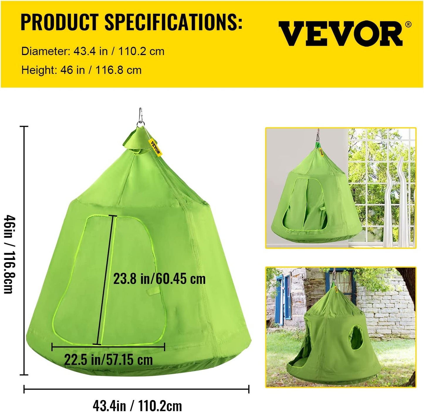 VEVOR Tienda de campaña colgante para árbol, capacidad máxima de 440 libras, tienda de campaña para árbol con cojín inflable de luz LED arco iris, hamaca de techo para niños y adultos, interior y exterior, verde