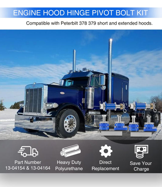Kit de pernos pivotantes de bisagra para capó de motor para Peterbilt 378 379, kit de bujes y pernos de montaje, P/N 13-04154, 13-04164; ATRO HM75-66154, HM75-66164; 3-15273, 13-04726, 13-04726, 13-04. 4727