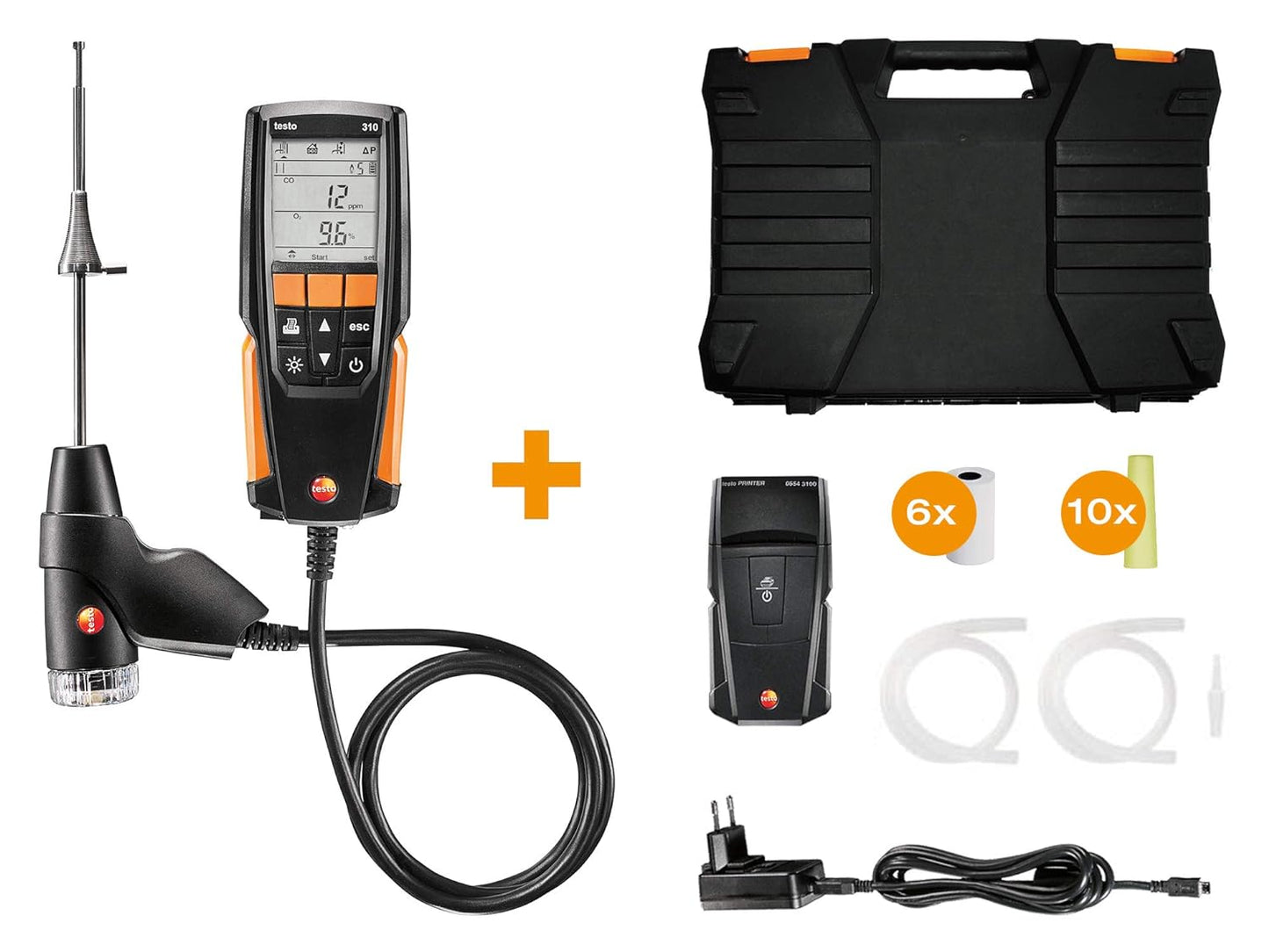 testo Kit de analizador de combustión residencial 310 I I I Kit de detector de gases de combustión para sistemas de calefacción 0563 3100