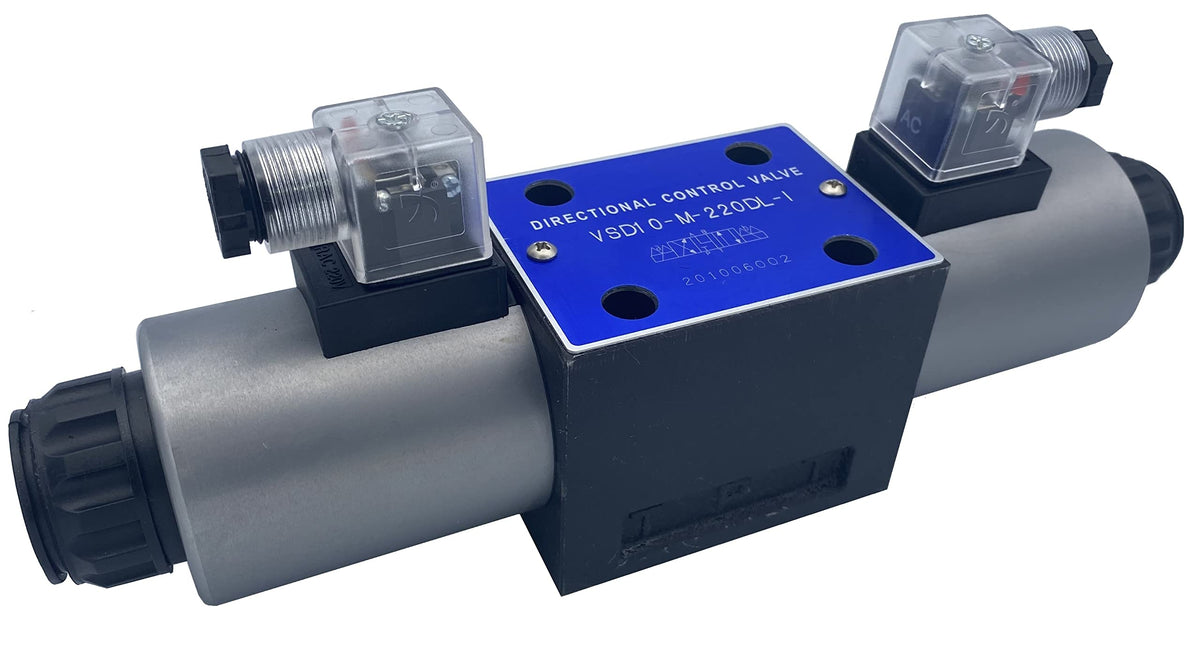 Válvula solenoide eléctrica hidráulica D05 (NG10) Conector DIN 31 GPM 4560 psi Alimentado por CA o CC, serie VSD10 (12 VCC, C-cerrado-todos los puertos cerrados en posición central)