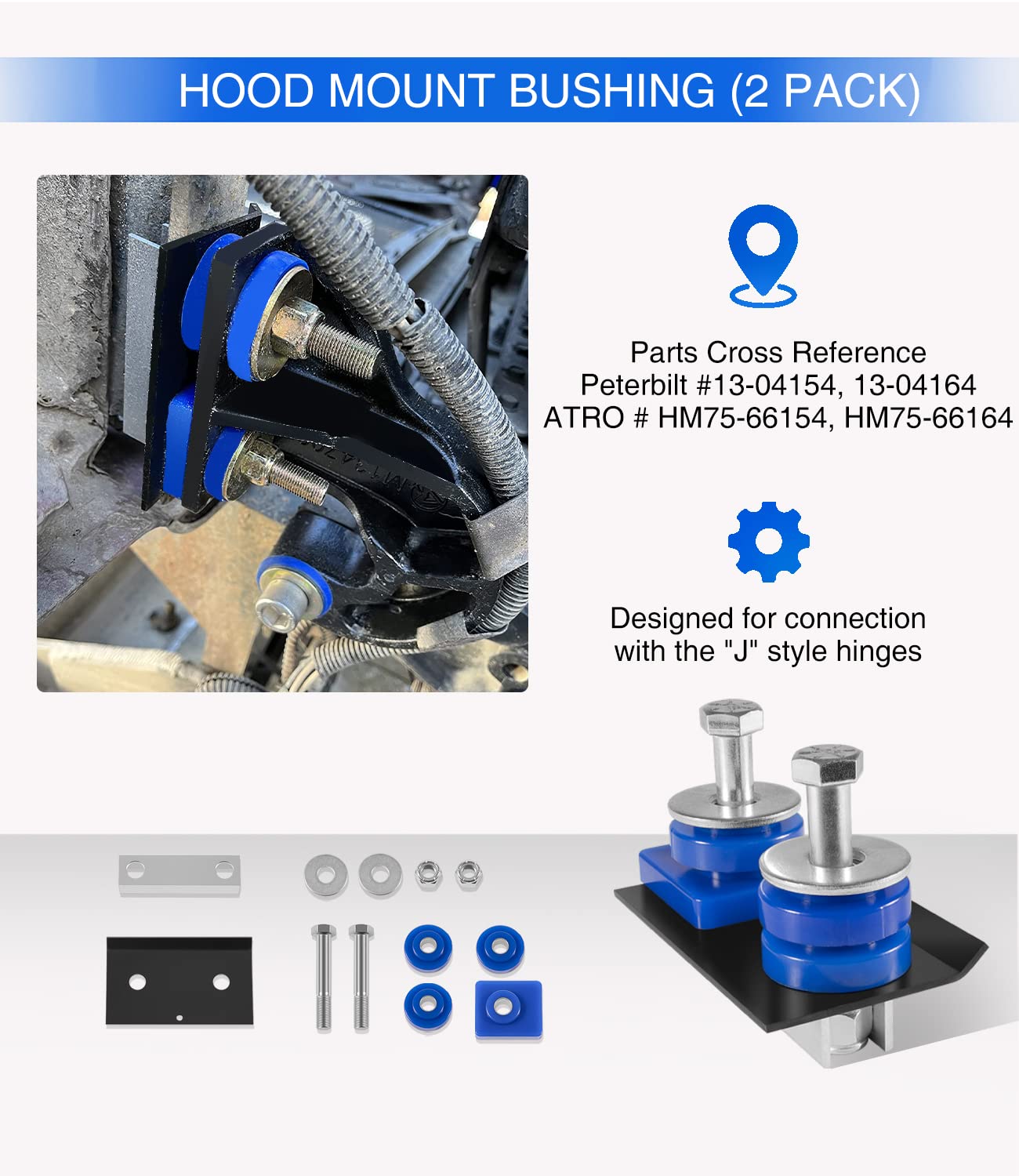 Kit de pernos pivotantes de bisagra para capó de motor para Peterbilt 378 379, kit de bujes y pernos de montaje, P/N 13-04154, 13-04164; ATRO HM75-66154, HM75-66164; 3-15273, 13-04726, 13-04726, 13-04. 4727