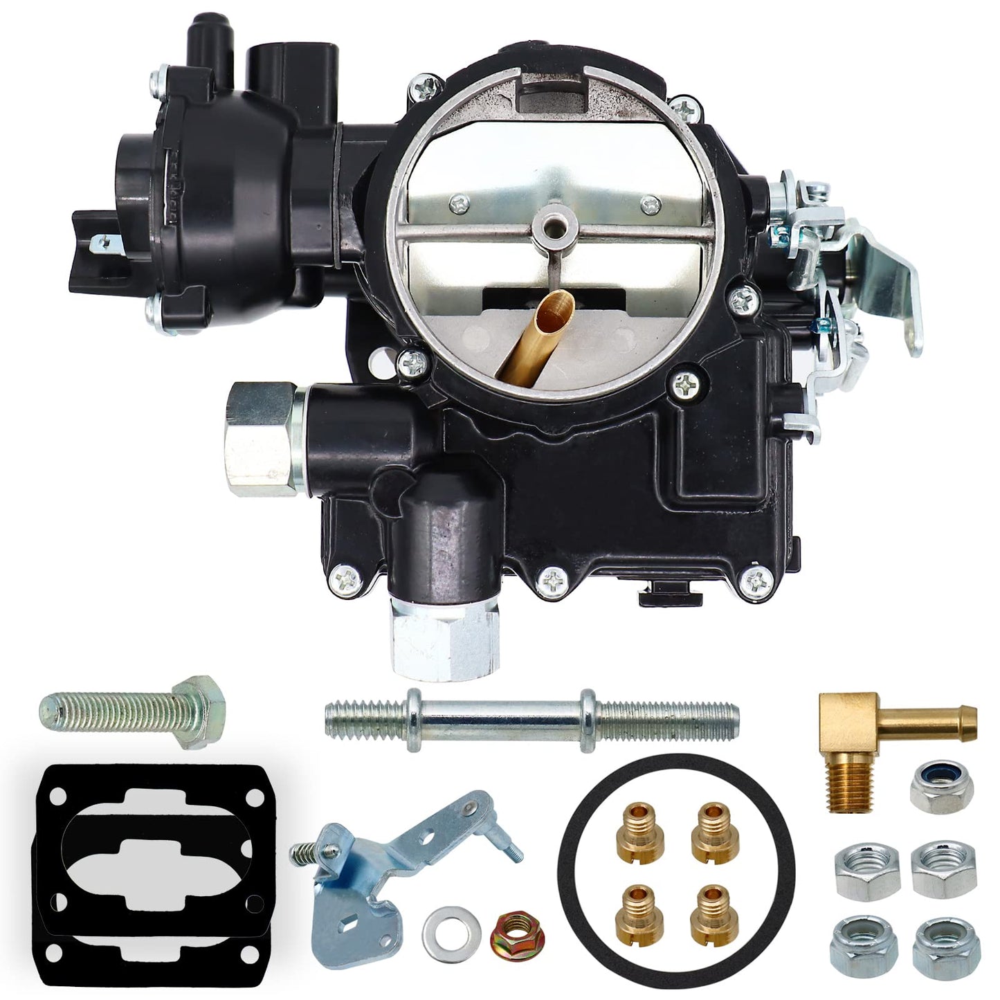 Carburador marino para carburador Mercruiser de 2 barriles para Rochester Mercarb 3.0L 4.3L 2.5L 4CYL 5.0L 5.7L motor con chorros y junta con estrangulador eléctrico y eslabón largo OEM #3310-864940A01