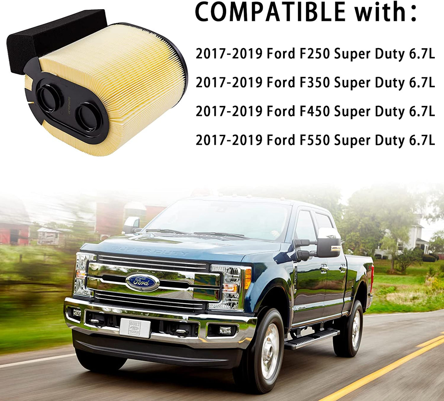Filtro de aire de motor FA-1927. Para Ford F250 F350 F450 F550 Super Duty con motor diésel V8 Powerstroke de 6.7 L. Sustituye a FA1927, HC3Z9601A, HC349601AF, PA8219