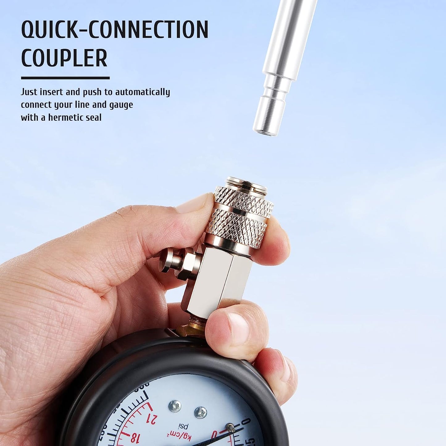 OMT Probador de compresión, 8 manómetro de presión de cilindro de motor para motor de gasolina, probador de compresión de motor de 0-300 PSI, automotriz con adaptadores para coches, camiones, motocicletas, marines ATV UTV